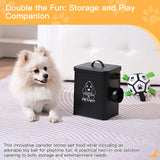 Contenedor de comida para perros con pelota de juguete, recipientes metálicos para comida de mascotas, contenedor de comida para gatos con cuchara y desecante.