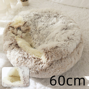 Cama 2 en 1 para perros y gatos, cálida y redonda de felpa, para invierno, suave y larga, ideal para mascotas.