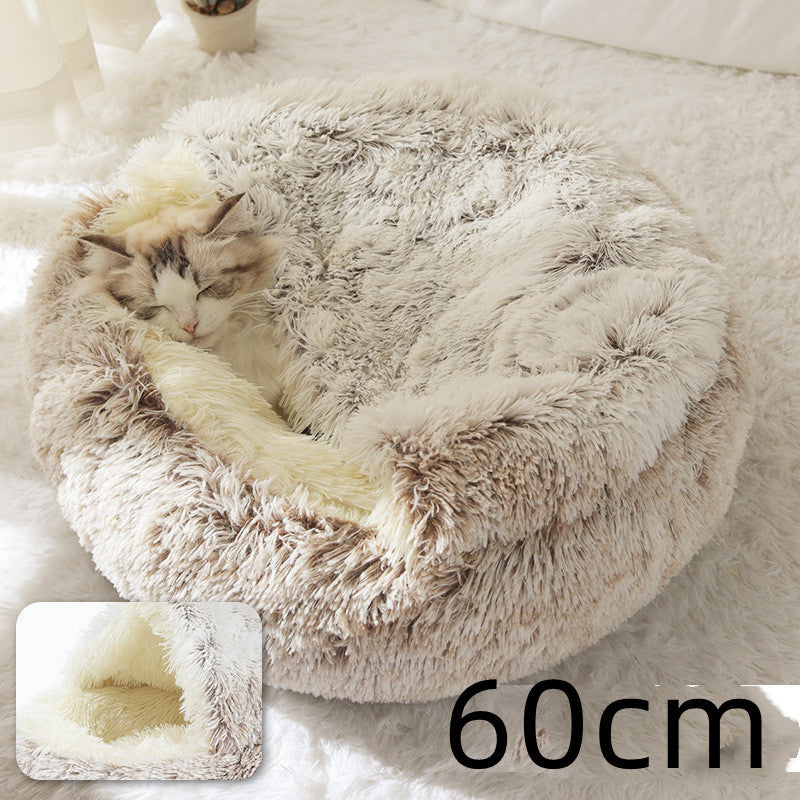 Cama 2 en 1 para perros y gatos, cálida y redonda de felpa, para invierno, suave y larga, ideal para mascotas.
