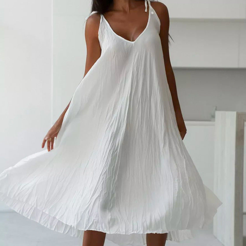 Vestido blanco de otoño con tirantes cómodos