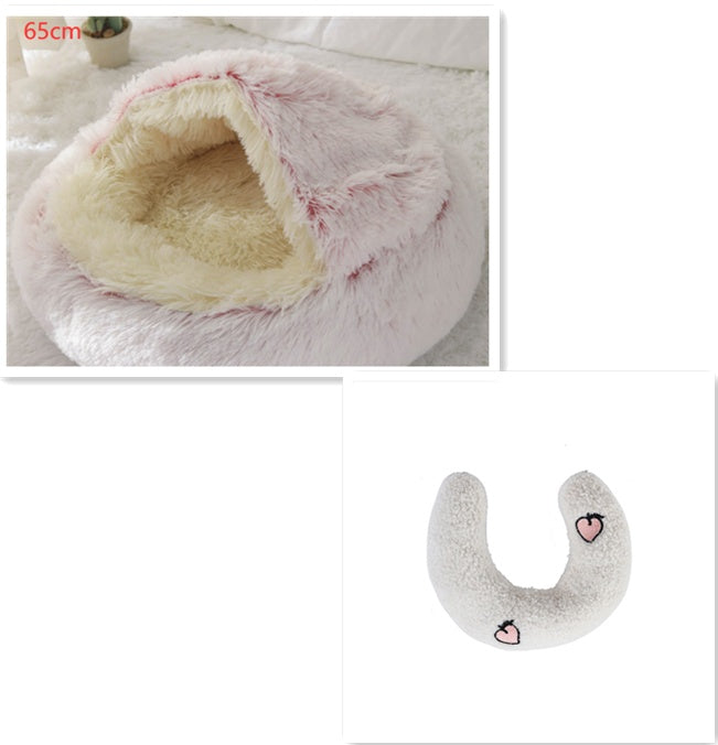 Cama 2 en 1 para perros y gatos, cálida y redonda de felpa, para invierno, suave y larga, ideal para mascotas.