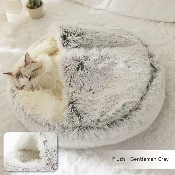 Cama 2 en 1 para perros y gatos, cálida y redonda de felpa, para invierno, suave y larga, ideal para mascotas.