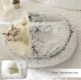 Cama 2 en 1 para perros y gatos, cálida y redonda de felpa, para invierno, suave y larga, ideal para mascotas.