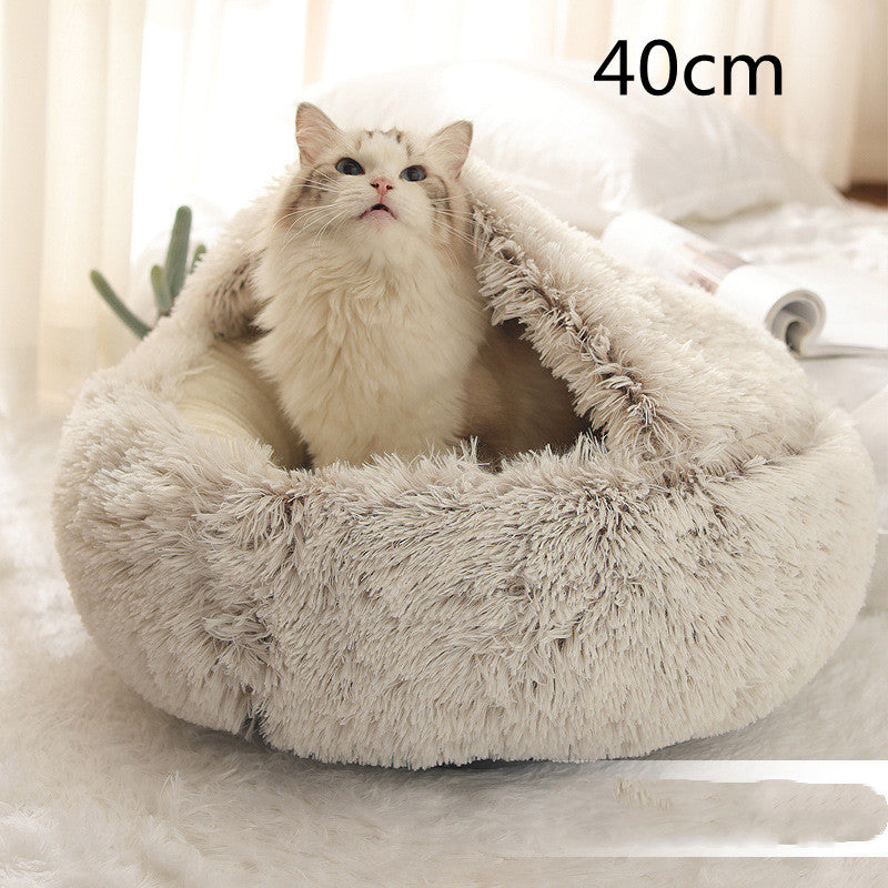 Cama 2 en 1 para perros y gatos, cálida y redonda de felpa, para invierno, suave y larga, ideal para mascotas.