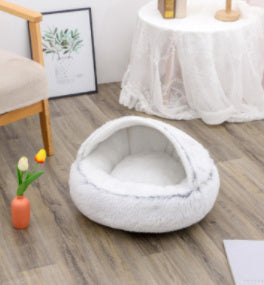 Cama 2 en 1 para perros y gatos, cálida y redonda de felpa, para invierno, suave y larga, ideal para mascotas.