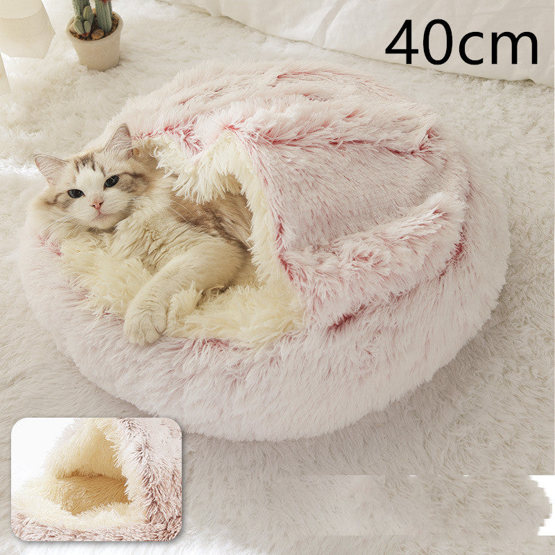 Cama 2 en 1 para perros y gatos, cálida y redonda de felpa, para invierno, suave y larga, ideal para mascotas.
