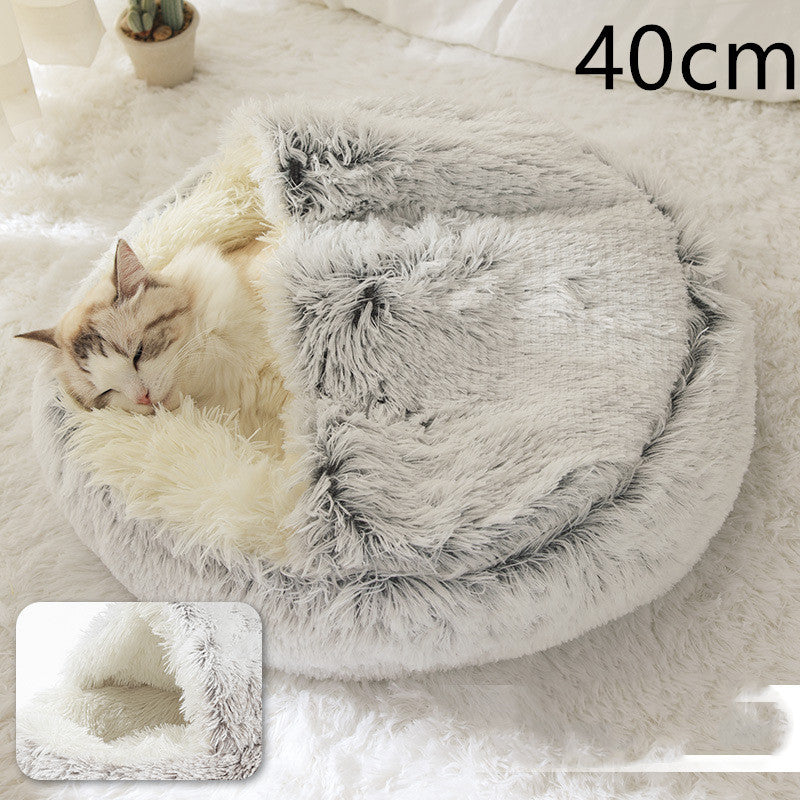 Cama 2 en 1 para perros y gatos, cálida y redonda de felpa, para invierno, suave y larga, ideal para mascotas.