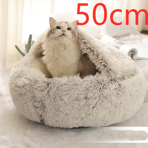 Cama 2 en 1 para perros y gatos, cálida y redonda de felpa, para invierno, suave y larga, ideal para mascotas.