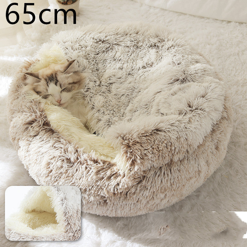 Cama 2 en 1 para perros y gatos, cálida y redonda de felpa, para invierno, suave y larga, ideal para mascotas.