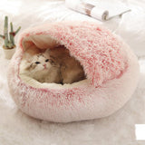 Cama 2 en 1 para perros y gatos, cálida y redonda de felpa, para invierno, suave y larga, ideal para mascotas.