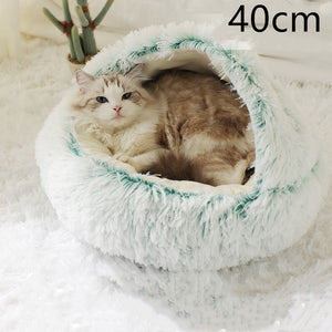 Cama 2 en 1 para perros y gatos, cálida y redonda de felpa, para invierno, suave y larga, ideal para mascotas.