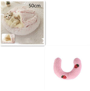 Cama 2 en 1 para perros y gatos, cálida y redonda de felpa, para invierno, suave y larga, ideal para mascotas.