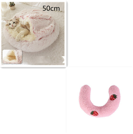 Cama 2 en 1 para perros y gatos, cálida y redonda de felpa, para invierno, suave y larga, ideal para mascotas.