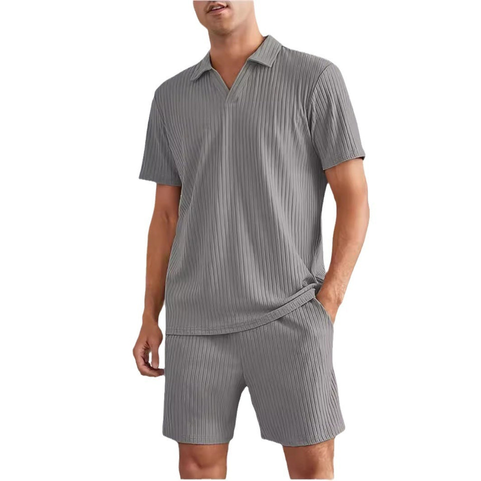 Conjunto de dos piezas de camisa polo de manga corta y pantalones cortos para hombre