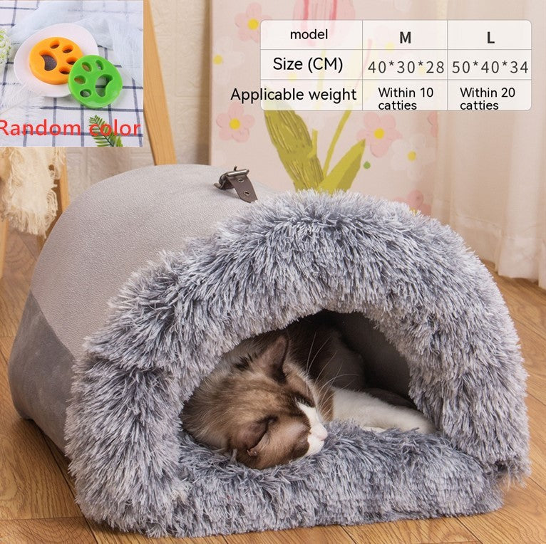 Nuevo nido portátil para mascotas, cálido y resistente a la humedad, para otoño e invierno, para gatos de pelo largo, con borde cruzado.