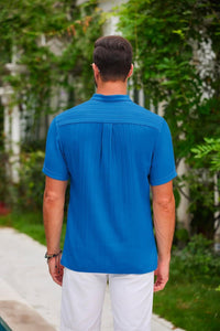 Camiseta de manga corta con botones y cuello alto de verano, polo a rayas de color liso, ropa informal de playa a la moda para hombre
