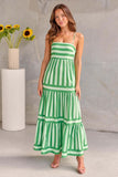 Vestido largo de verano con estampado de rayas y tirantes, con bolsillos, cuello cuadrado, sin espalda, para vacaciones en la playa, ropa de mujer