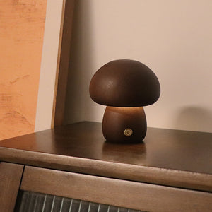Lámpara de noche LED con forma de hongo de madera con interruptor táctil para mesita de noche, dormitorio infantil, decoración del hogar