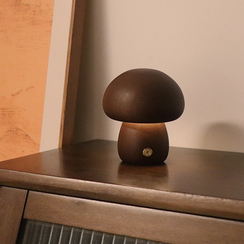 Lámpara de noche LED con forma de hongo de madera con interruptor táctil para mesita de noche, dormitorio infantil, decoración del hogar