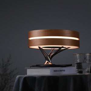 Lámpara de cama con altavoz Bluetooth, música inteligente, redonda, WiFi, árbol de luz LED circular, carga inalámbrica para sala de estar