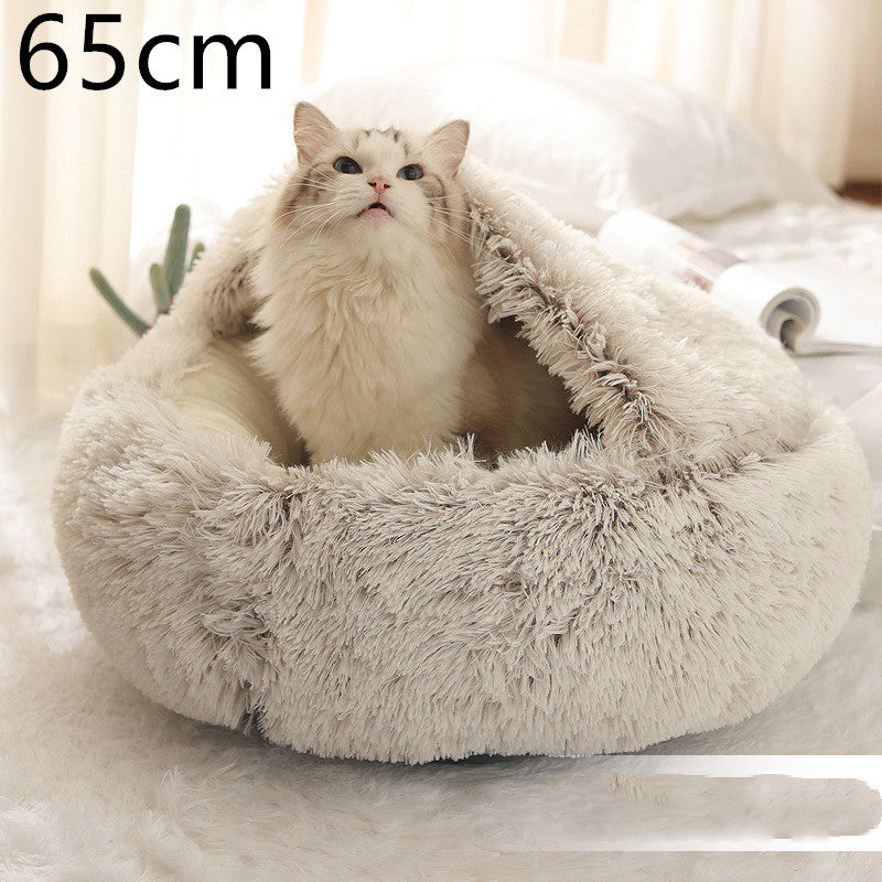 Cama 2 en 1 para perros y gatos, cálida y redonda de felpa, para invierno, suave y larga, ideal para mascotas.