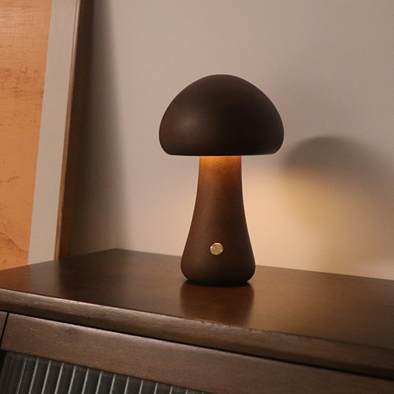 Lámpara de noche LED con forma de hongo de madera con interruptor táctil para mesita de noche, dormitorio infantil, decoración del hogar