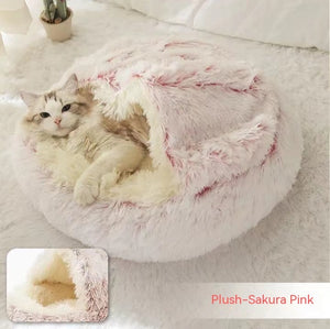 Cama 2 en 1 para perros y gatos, cálida y redonda de felpa, para invierno, suave y larga, ideal para mascotas.