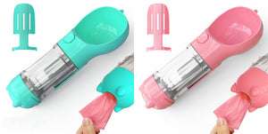 Botella de agua para mascotas, comedero, bolsa de basura, almacenamiento, portátil, para viajes al aire libre, 3 en 1