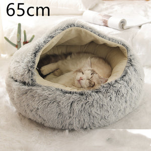 Cama 2 en 1 para perros y gatos, cálida y redonda de felpa, para invierno, suave y larga, ideal para mascotas.