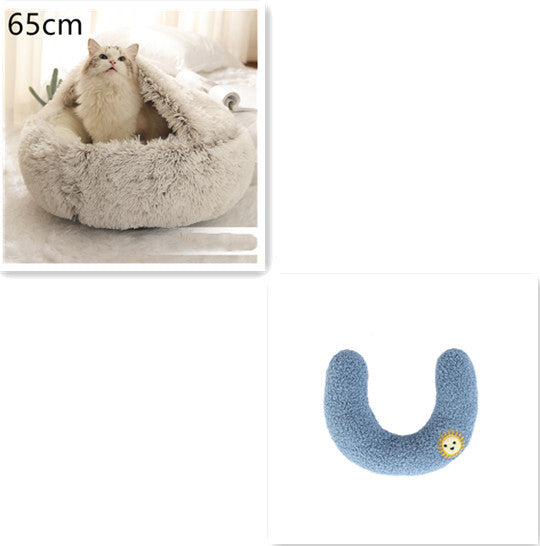 Cama 2 en 1 para perros y gatos, cálida y redonda de felpa, para invierno, suave y larga, ideal para mascotas.