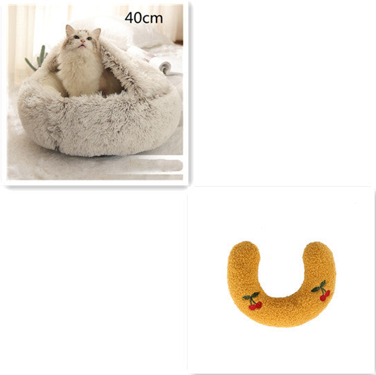 Cama 2 en 1 para perros y gatos, cálida y redonda de felpa, para invierno, suave y larga, ideal para mascotas.