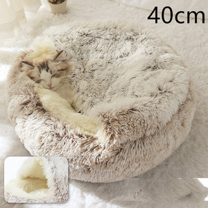 Cama 2 en 1 para perros y gatos, cálida y redonda de felpa, para invierno, suave y larga, ideal para mascotas.