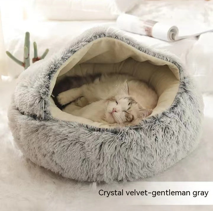 Cama 2 en 1 para perros y gatos, cálida y redonda de felpa, para invierno, suave y larga, ideal para mascotas.