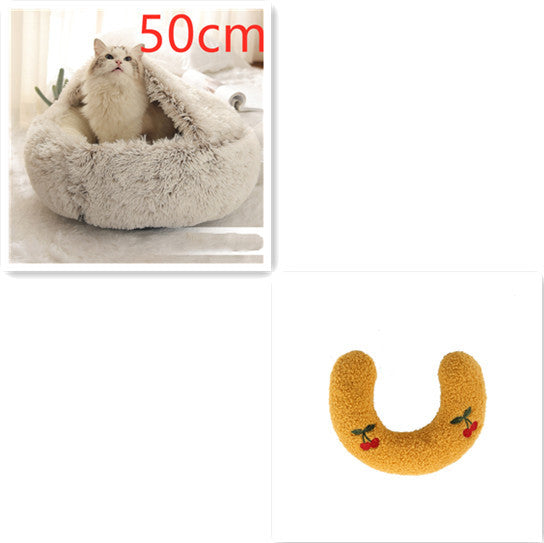 Cama 2 en 1 para perros y gatos, cálida y redonda de felpa, para invierno, suave y larga, ideal para mascotas.