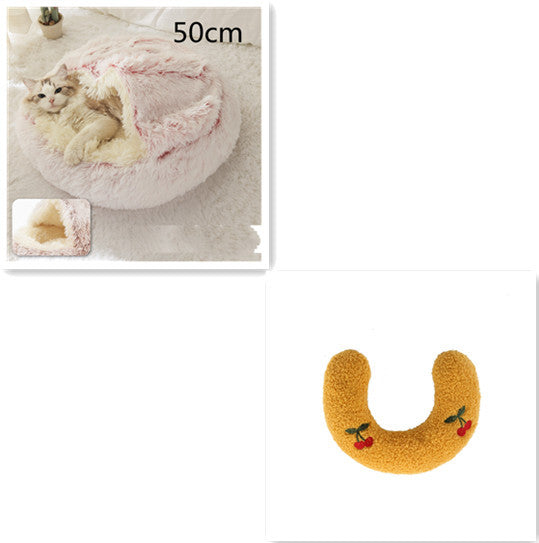Cama 2 en 1 para perros y gatos, cálida y redonda de felpa, para invierno, suave y larga, ideal para mascotas.