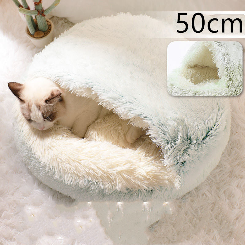 Cama 2 en 1 para perros y gatos, cálida y redonda de felpa, para invierno, suave y larga, ideal para mascotas.