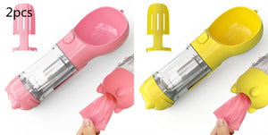 Botella de agua para mascotas, comedero, bolsa de basura, almacenamiento, portátil, para viajes al aire libre, 3 en 1