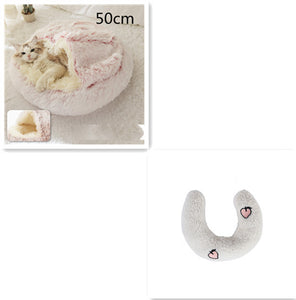 Cama 2 en 1 para perros y gatos, cálida y redonda de felpa, para invierno, suave y larga, ideal para mascotas.
