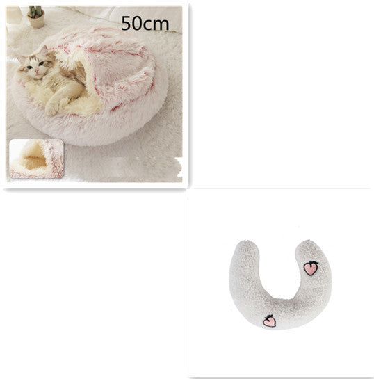 Cama 2 en 1 para perros y gatos, cálida y redonda de felpa, para invierno, suave y larga, ideal para mascotas.