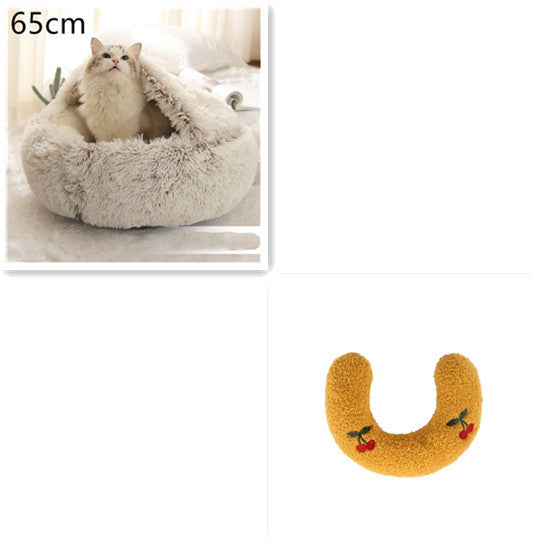 Cama 2 en 1 para perros y gatos, cálida y redonda de felpa, para invierno, suave y larga, ideal para mascotas.