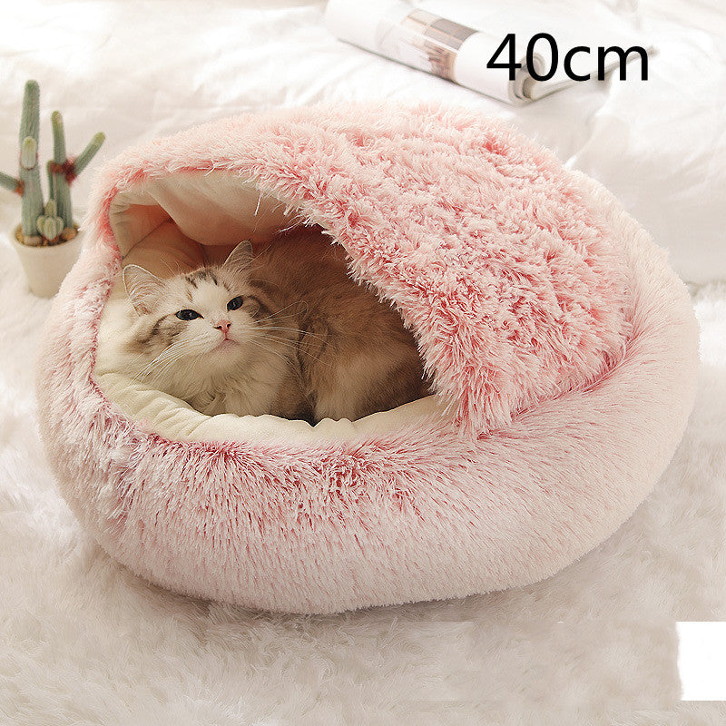 Cama 2 en 1 para perros y gatos, cálida y redonda de felpa, para invierno, suave y larga, ideal para mascotas.