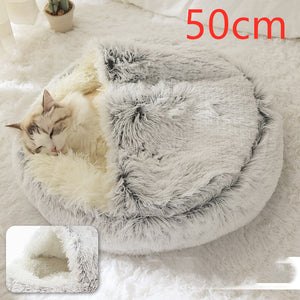 Cama 2 en 1 para perros y gatos, cálida y redonda de felpa, para invierno, suave y larga, ideal para mascotas.
