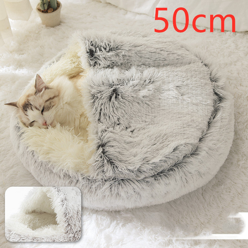 Cama 2 en 1 para perros y gatos, cálida y redonda de felpa, para invierno, suave y larga, ideal para mascotas.