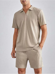 Conjunto de dos piezas de camisa polo de manga corta y pantalones cortos para hombre