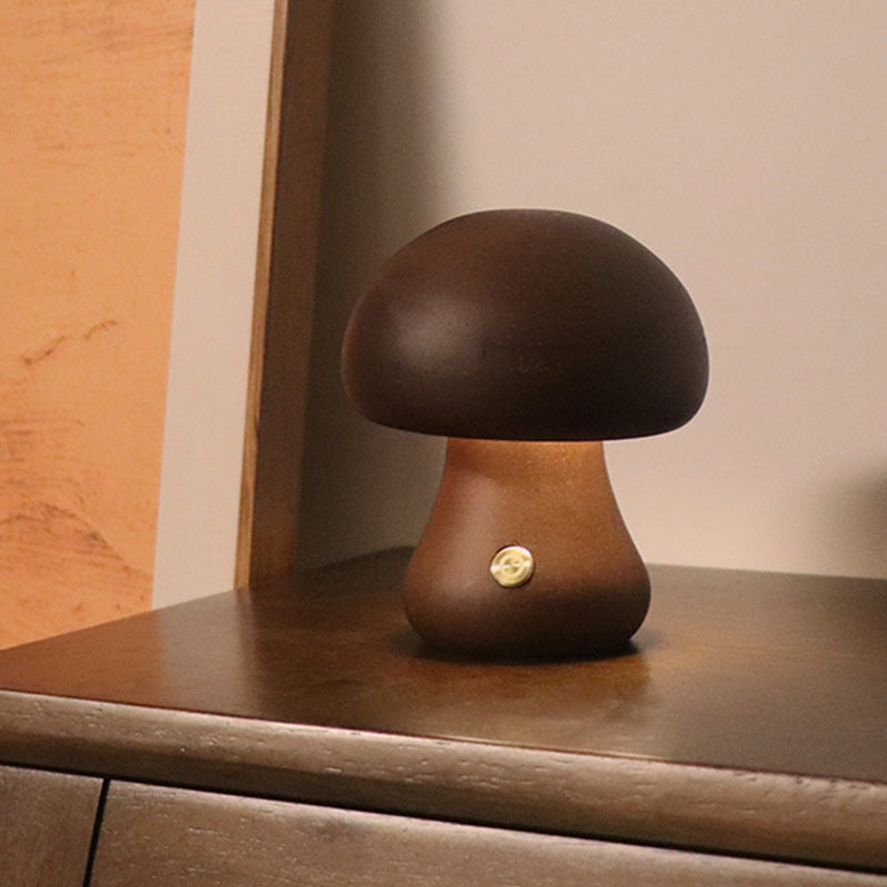 Lámpara de noche LED con forma de hongo de madera con interruptor táctil para mesita de noche, dormitorio infantil, decoración del hogar