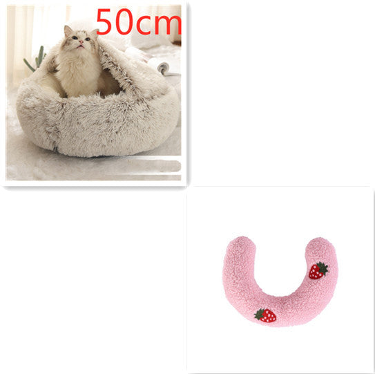 Cama 2 en 1 para perros y gatos, cálida y redonda de felpa, para invierno, suave y larga, ideal para mascotas.