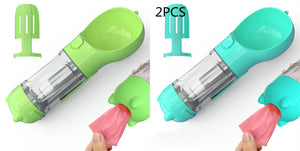 Botella de agua para mascotas, comedero, bolsa de basura, almacenamiento, portátil, para viajes al aire libre, 3 en 1