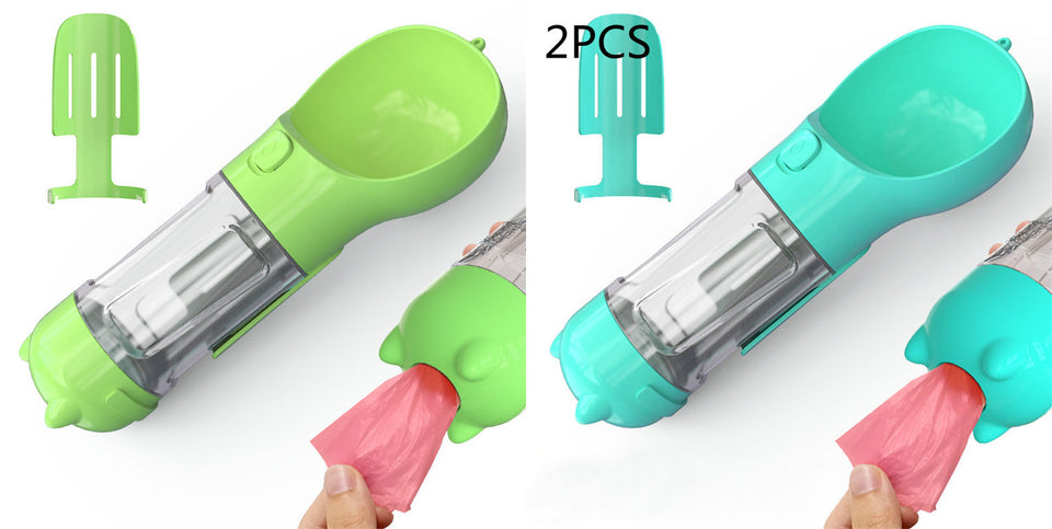 Botella de agua para mascotas, comedero, bolsa de basura, almacenamiento, portátil, para viajes al aire libre, 3 en 1