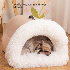 Nuevo nido portátil para mascotas, cálido y resistente a la humedad, para otoño e invierno, para gatos de pelo largo, con borde cruzado.