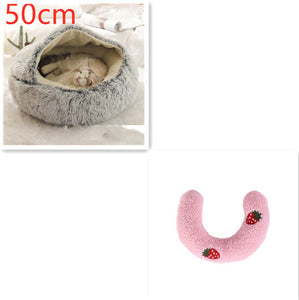 Cama 2 en 1 para perros y gatos, cálida y redonda de felpa, para invierno, suave y larga, ideal para mascotas.